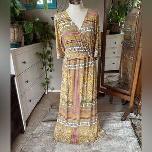 Yellow Boho Patterned Maxi Dress, size 16